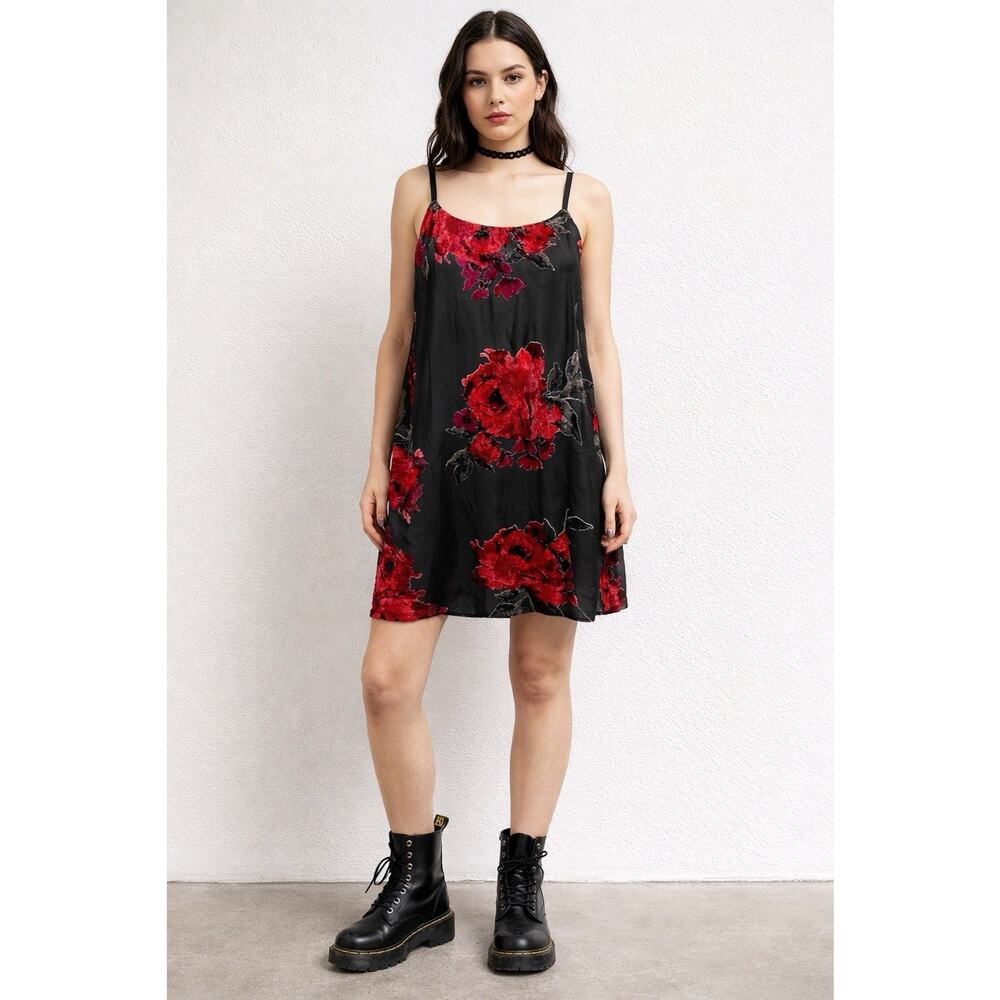 As U Wish Y2K Velvet Burnout Rose Floral Whimsigoth Slip Mini Dress M